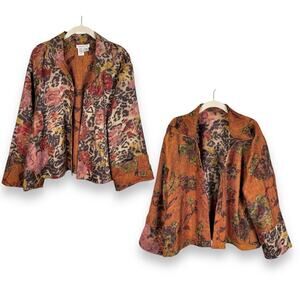 Coldwater Creek Reversible Jacket Floral Animal Print Fairy Grunge Shimmer